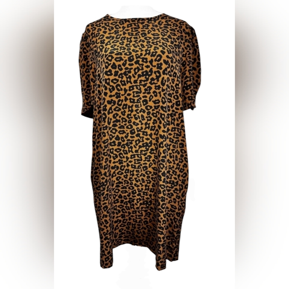 Leopard Print Short Sleeve Shift Dress - Brown - Picture 3 of 5